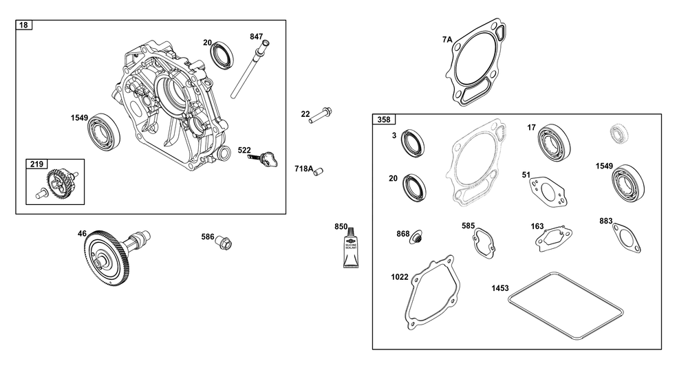 Crankcase Cover/Sump Group Diagram and Parts List for 25V332-0066-F1 200000 - 399999 Briggs and Stratton Engine